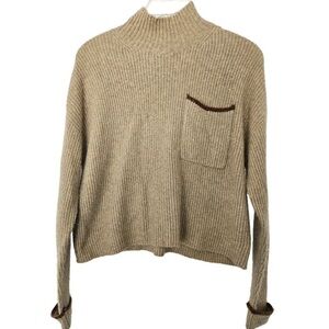 American Eagle Tan Mock Neck Knit Sweater sz x Small Pocket Basic Casual